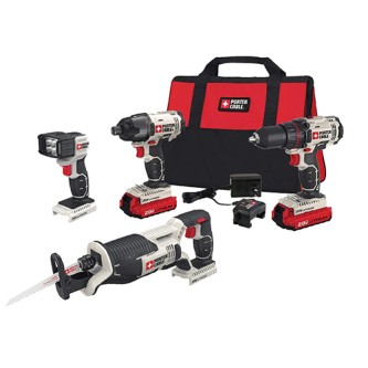 Porter Cable - 20V MAX Cordless 4 Tool Combo - Drill/Recip/Impact/Light